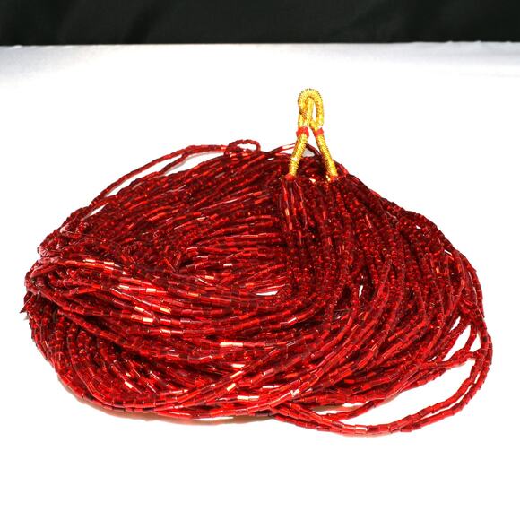 Vintage Bohemian Red Glass Bugle Bead Necklace, 24 Strands, No Clasp, 1970s - Picture 10 of 10